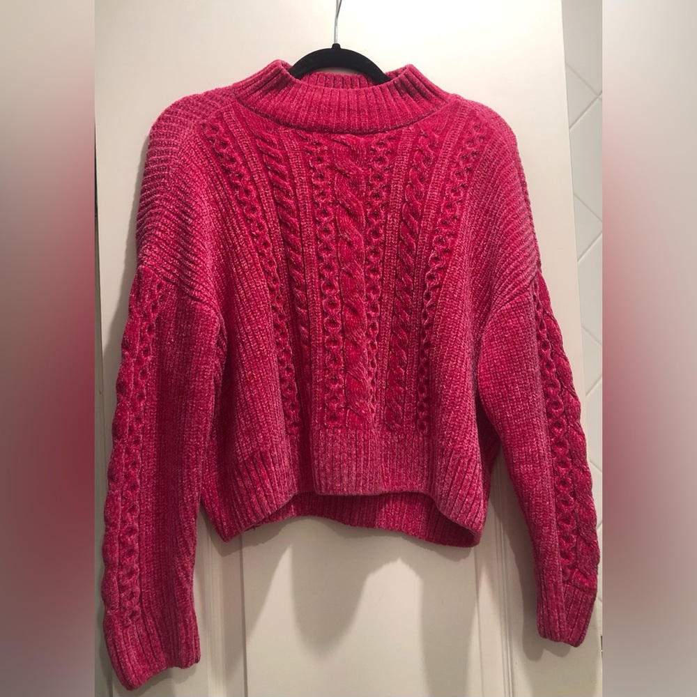 Rachel Zoe Hot Pink Chenille Cable Mock Neck Sweater XL